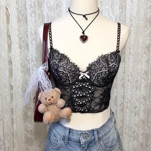 Victoria's Secret‎ Black Lace Corset Top Lingerie Womens Small Goth Grunge Fairy